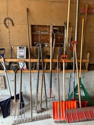 Lot 383 - Lawn And Garden -Yard Tools - Shovels - Rakes - Ice Picks - Large Lot