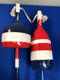 Lot 420 - Red White & Blue Striped Patriotic American Set Of 2 Boat Buoys