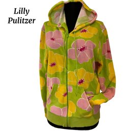 Lot 49- Lilly Pulitzer Terry Cloth Zip Up Hoodie Sweatshirt Top Womens Size L