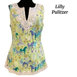 Lot 42- Lilly Pulitzer Horse Race Tunic Top In Green Purple Aqua Womens Shirt Size 8