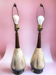 Lot 508 - Pair Of 2 Rare MCM Mid Century Table Lamps 1960s Atomic With Textured Tear Drop Base
