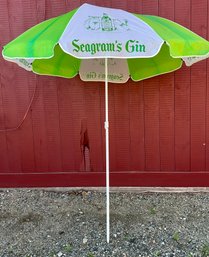 Lot 2SES- Vintage Seagrams Gin Green & White Beach Patio Umbrella