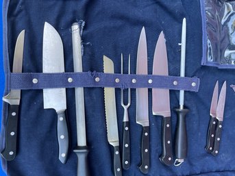 Lot 700- Traveling Chef Knife Set- German Dreizackwerk Stainless Steel Knives & 2 Sharpeners