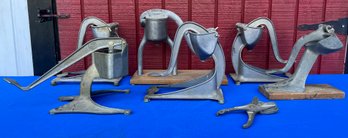 Lot 703- Vintage Aluminum Standing And Handheld Juicers- Mashers- Ricers - Country Farmhouse Decor Lot Of 7