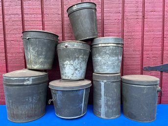 Lot 707- Antique Kitchen- Plum Pudding Mold- Tin - Lard Containers - Rusty & Dusty! Lot Of 8  - Country Decor