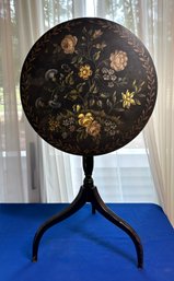 Lot 363 - Antique 20 Inch Hand Painted Original Oil Flower Floral Roses Flip Top Side Table