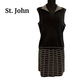 Lot 56- St. John Marie Gray Black Knit Evening Wear Top & Skirt Women's 8 10