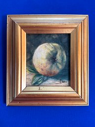 Lot 374 - Miniature Still Life Oil Painting Fruit - Apple On Board - Gold Wood Frame - Signed By Artist Cara