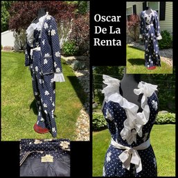 Lot 64- Oscar De La Renta Boutique Vintage Navy Blue Pants Suit With Jacket Vintage Size 10