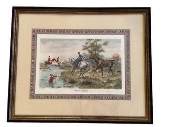 Lot 378 - Hitchcock Chair Co Primitive Hunt Scenes Art Litho - Thanks Awfully - Alfred Strutt Framed & Matted