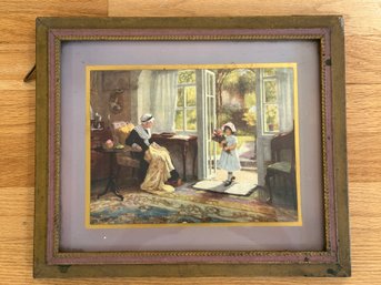 Lot 383 - Very Unique! Antique Mirror On One Side & Art On Other Side - George Sheridan Knowles Girl & Grandma