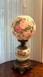 Lot 387- Stunning! Hurricane Queen Elizabeth Style - Parlor Table Lamp Hand Painted - Banquet Lighting 22 Inch