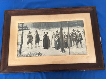Lot 421- Vintage Pilgrims Going To Church Landscape By George Henry Boughton Art In Wood Frame
