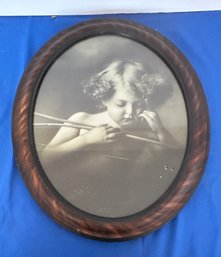 Lot 422- Angel - Cupid Asleep - Antique Art In Oval Wood Frame