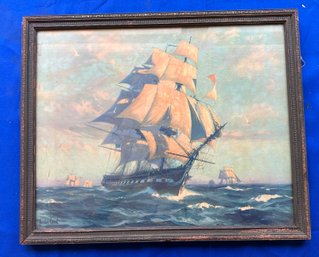 Lot 423- Mid Century Reproduction Framed Tall Ships - Schooners - Wood Frame