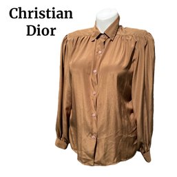 Lot 301SES - 1980s Christian Dior Separates Button Down Collared Polyester Shirt Size 12