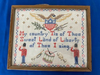 Lot 429- Patriotic Cross Stitch - USA Eagle - My Country Tis Of Thee Sweet Land Of Liberty  Of Thee I Sing