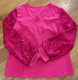 Lot 84- Hot Pink Lightweight Top With Sequins - Size Womens M Or L 8 10