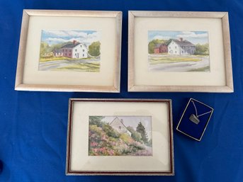 Lot 436- North Reading Art Lot Of 3 Pieces Homes Around Town By Louise Anderson - Putnam House