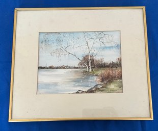 Lot 440- Lake Quannapowitt Lois Waller Original Watercolor - Wakefield, MA Birch Tree