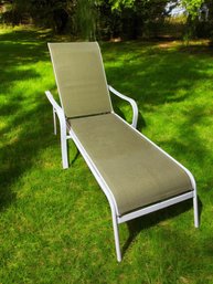 Lot 215- Nice White Metal And Green Patio Deck Outdoor Lounge Chair