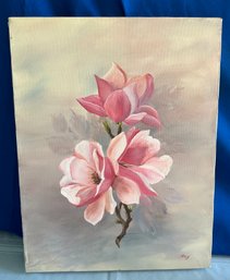 Lot 314 - Original Floral Pink Roses Flowers Painting - Girly Room Shabby Chic Country Girl Decor - Signed BNS