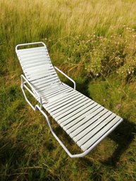 Lot 216- Pool Beach Lounger - Vinyl Strap White Chaise Lounge Chair