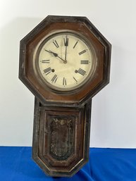 Lot 445- Antique S Trademark Wood Wall Clock With Original Key