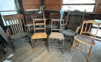 Lot 447- Large Antique Chair Lot - Rockers - Fireplace - Rattan