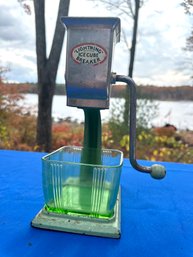 Lot 329 - 1930s Lightening Ice Cube Breaker With Original Depression Green Glass Bowl - Farmhouse Decor