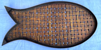 Lot 24- Antique Wicker Weaved Basket Fish Serving Tray