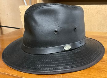 Lot 37- Black Leather Beaver Men's Hat Custom Made In USA