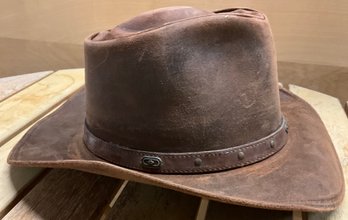 Lot 38- Distressed Brown Custom Made Leather Hat