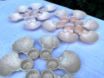 Lot 27- Pink Swirl Plastic Oyster Shell Serving Plates - Lot Of 3 Sets Of 6 - 18 Total - Nautical Decor