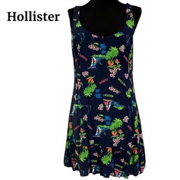 Lot 95- Hollister Hawaiian Sun Dress Juniors M Medium - Palm Trees And Flowers