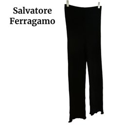 Lot 96- Designer Salvatore Ferragamo Black Rayon Pants Vintage Size S Small