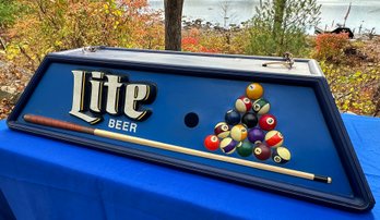 Lot 332 - Billiards Pool Table Light Blue Miller Lite Beer - 1990 Plastic Hanging Lamp