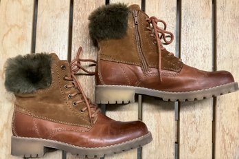Lot 40- Ericmichael Made In Portugal Brown Leather Faux Fur Trim Boots - Very Comfortable!