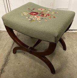 Lot 42- Antique Mahogany Needlepoint Stool