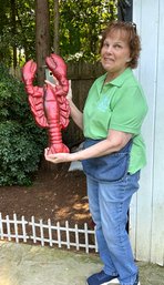 Lot 30- BIG! Chalkware Bright Red Lobster Hanging Wall Decor Plaque - Nautical Decor - Ocean - Seaside