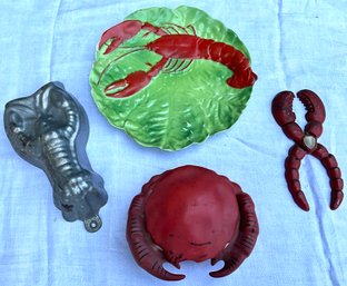 Lot 31- Lobster Seafood Lot - Mold - Crab Trinket Box - Nut Cracker - Plate - Nautical Decor - Ocean - Seaside