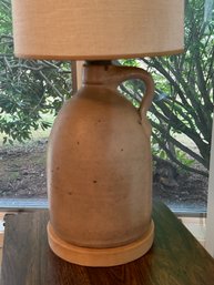 Lot 232- Antique Primitive Jug Crock Stoneware Table Lamp - Vintage Shade