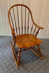 Lot 236- Ethan Allen 1776 Bowback Vintage Maple Rocker - Wood Spindle Back Rocking Chair - Windsor Style