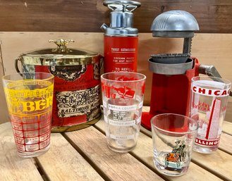 Lot 57- COOL! Barware - 1950s Musical Decanter - Glassware - Ice Bucket - Juice O Mat - And More