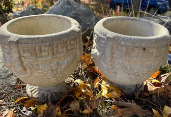 Lot 348 - Vintage Pair Of Cement Planter Pots - Garden Lawn Decor