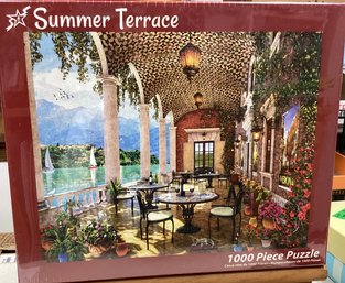 Lot-24RR- Vermont Christmas Company New In Sealed Box Summer Terrace 1000 Piece Puzzle Beautiful Scene