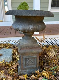 Lot 354 - Early 1900s Large Urn Planter Plinth Pedestal Antique Wrought Iron - Rustic Regal Charm - Right Side