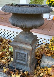 Lot 355 - Early 1900s Large Urn Planter Plinth Pedestal Antique Wrought Iron - Rustic Regal Charm -LEFT Side