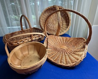 Lot 243- Vintage Large Baskets - Nice Lot  - Primitive Magazine Newspaper Basket - Campy Rustic