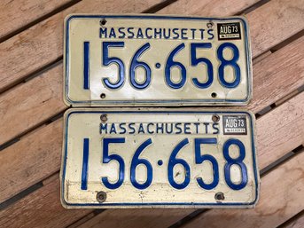 Lot 65- 1973 Massachusetts Pair Of License Plates - Vintage!